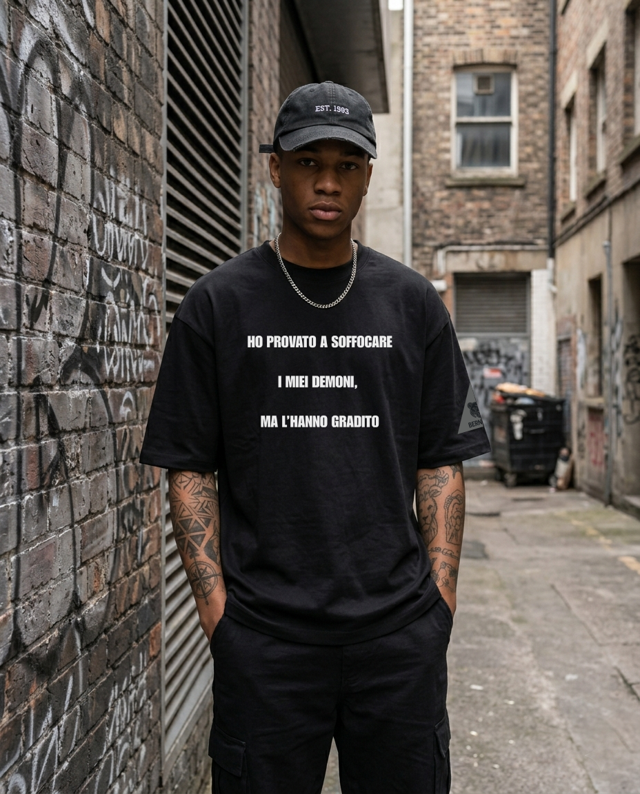 i tried to choke my demons, but they liked it • white | black • relaxed tee • unisex • in 4 languages